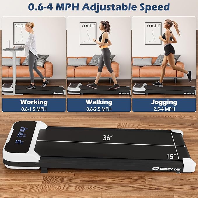 Goplus Walking Pad, 2.5 HP Under Desk Treadmill with Remote Control & LED Display, 3 Countdown Modes, 0.6-4 MPH Portable Treadmills for Home Small, Office, Free-Installation