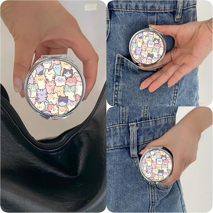 3 Compartments Detachable Mini Pill Case for Purse Pocket, Travel Pill Organizer, Small Portable Metal Pill Box with, Three Times a Day Pill Container for Children, Men and Women - Cute Colored Cat