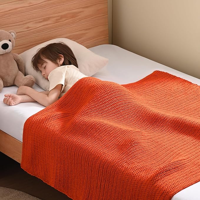 Guohaoi Knitted Weighted Blanket (Orange 36"x48" 3lbs) No Beads Cooling Heavy Blanket, Home Decor Breathable Chunky Knit Throw Blanket for All-Season Use