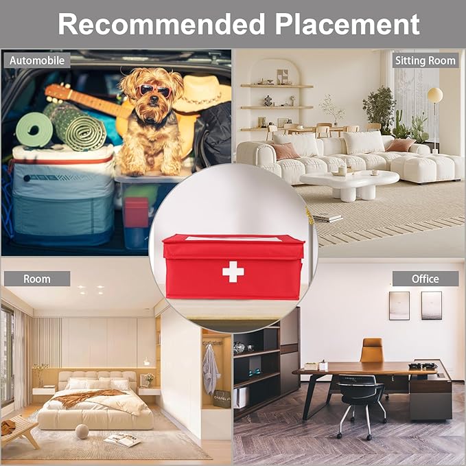 First Aid Kit, Linen First Aid Supplies Box, Pill Bottle Organizer, Empty Box with Lid for Home & Travel Emergency Tool Set - Red