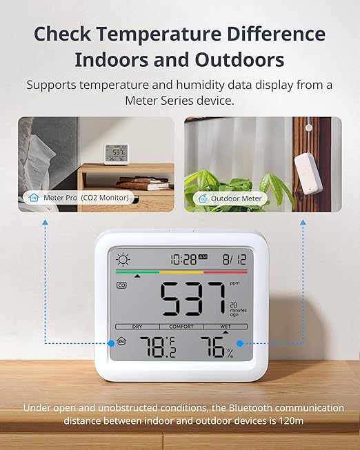 SwitchBot Air Quality Monitor Indoor for CO2/TEMP/Humidity, Portable CO2 Monitor Carbon Dioxide Detector for Home/Car/Office/Greenhouse(Alexa-Enabled Meter Pro CO2)