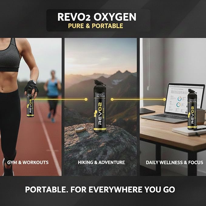 REV/O2 Oxygen Can | 98% Pure Portable Oxygen for Athletes, Recovery & Altitude Relief | 10L Canister with Zero-Leak Mouthpiece & Trigger Lock | Natural Energy Boost for Sports & Travel - Peppermint