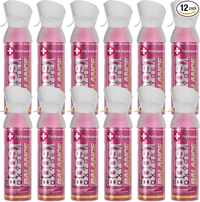 Boost Oxygen Medium Balance Pink Grapefruit Aroma 5L Canister | Respiratory Support for Aerobic Recovery, Altitude, Performance & Health (12 Pack)
