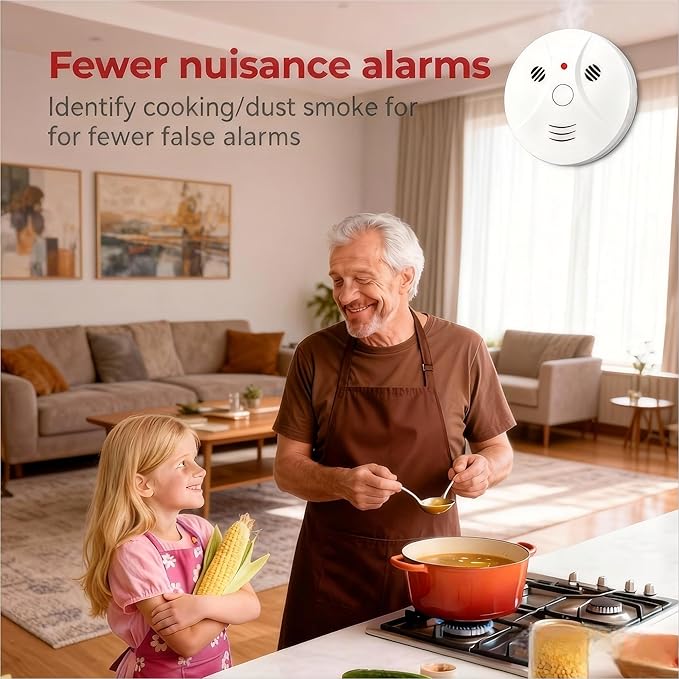 4 Pack Smoke Detector Fire Alarms Battery Operated with Photoelectric Sensor and Silence Button, Travel Portable