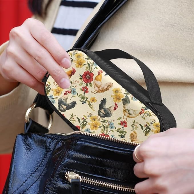 Retro Chicken Rooster Insulin Travel Case Diabetic Medication Cooler Bag with Handle to Store Insulin Pen, Lancets, Needles, Glucose Meter, Tester Strips, Easy to Use