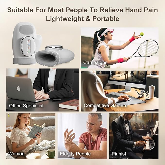 Hand Massager for Arthritis and Carpal Tunnel Relief, Heated Air Compression Therapy for Finger, Palm & Wrist Pain, Portable Cordless Electric Hand Massager