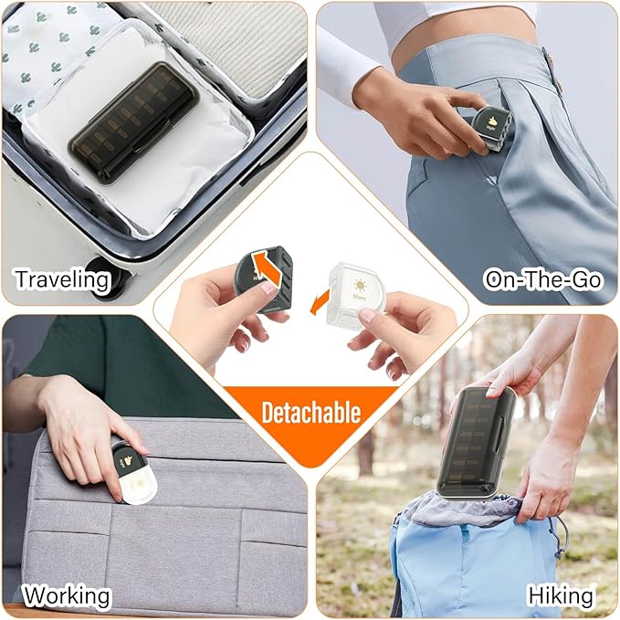Weekly Pill Organizer 2 Times a Day, Moisture-Proof, Detachable Compartments, AM PM Pill Box 2X 7 Day, Travel Pill Organizer for Pills/Fish Oil/Medication/Vitamin/Supplements (Black + White)