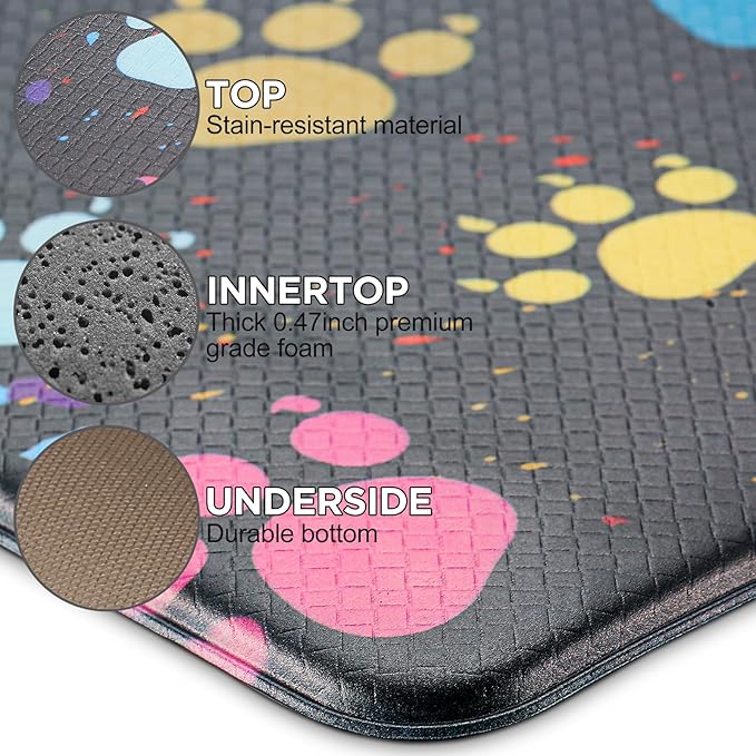 Kitchen Mat Cushioned Anti-Fatigue Floor Mat,Waterproof Non-Skid Kitchen Mats and Rugs Ergonomic Comfort Standing Mat for Kitchen, Home, Office, Sink, Laundry, Colorful Paws (Multicolor)
