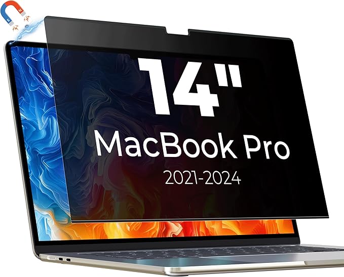 Panclincy Magnetic Privacy Screen Protector Compatible with MacBook Pro 14 Inch (2021-2026, M1, M2, M3, M4, M5), Removable Matte Anti Blue Light & Glare Protector Private Security Filter for 14.2 inch Mac Laptop Shield