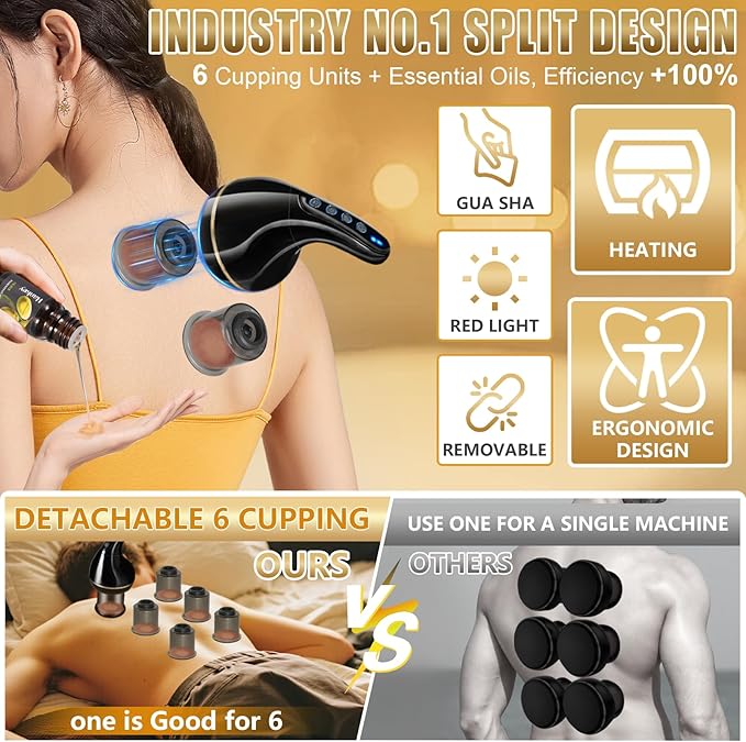 Upgrade 8-in-1 Cupping Kit for Massage Therapy【TOP.1 Germany Control System-100% Smart Massage】【Gua Sha +Red Light Therapy】【NO.1 Split Design】Cupping Set for Targeted Pain Relief,Knots (Black)