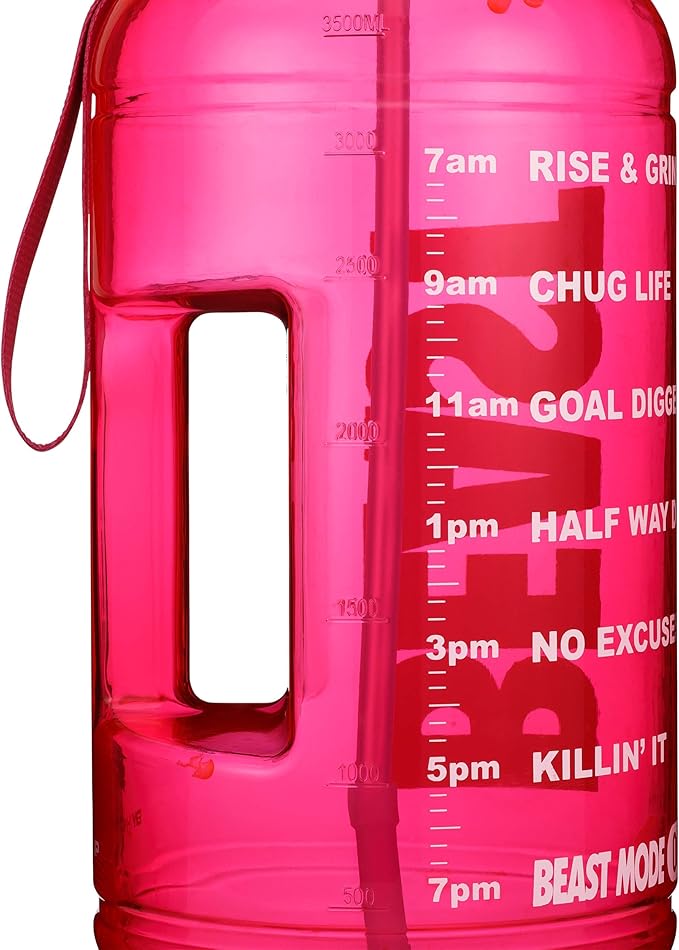 Hydra Cup Pink 64 oz Half Gallon Water Jug, Motivational Water Bottle with Straw & Time Markers, BPA Free