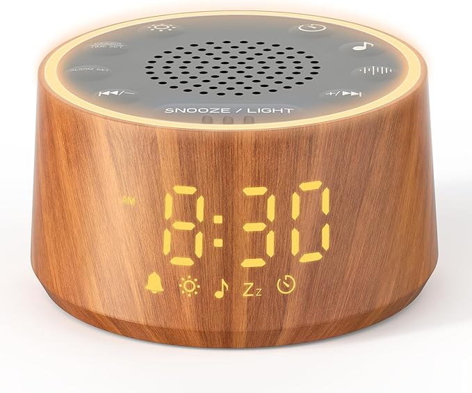 Dreamegg Baby Sound Machine with Nursery Lamp, 25 Soothing Sounds, Alarm Clock, Dimmable Night Light, White Noise Machine for Sleep Sound Machine, Baby Shower Gifts Must Haves, Wood
