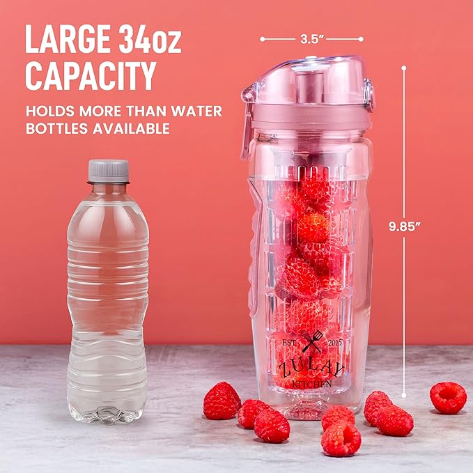 Zulay Fruit Infuser Water Bottle - 34oz - Leakproof With Full-Length Infusion Rod - Men Women's Ideal Fitness Gift Or For Gym, Camping