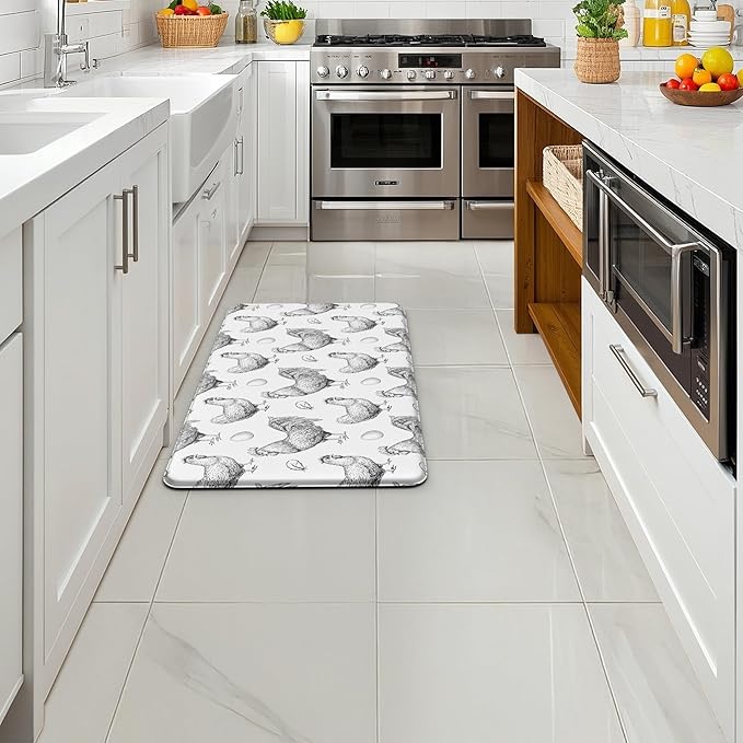 Farmhouse Kitchen Mat Rooster Rugs for Kitchen Floor Anti Fatigue Mat for Standing Desk Office Kitchen Floor Mats Non Slip Waterproof 17.3 x 29 x 0.47 inch