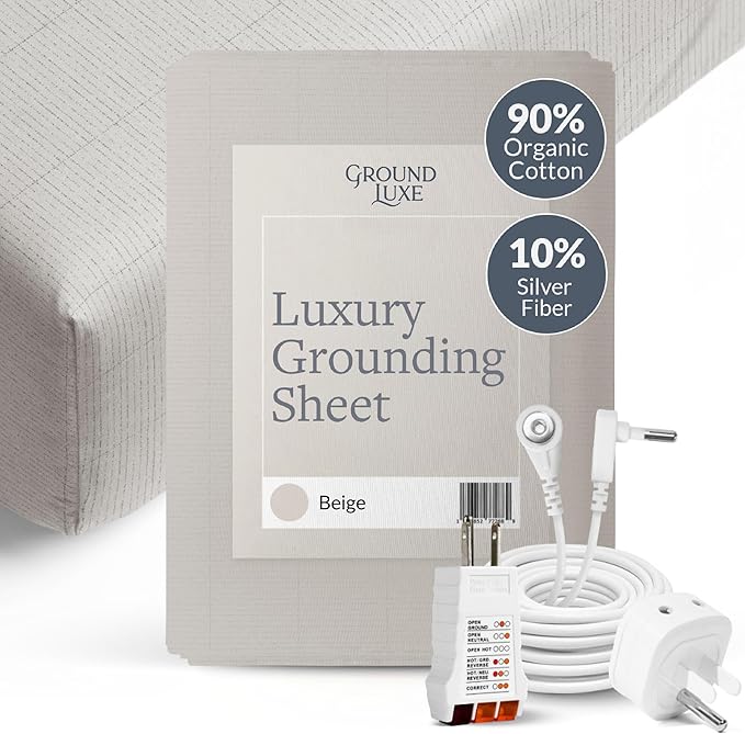 Groundluxe Organic Grounding Sheets - King Size Fitted Earthing Sheet, Complete Set with Cord & Outlet Tester