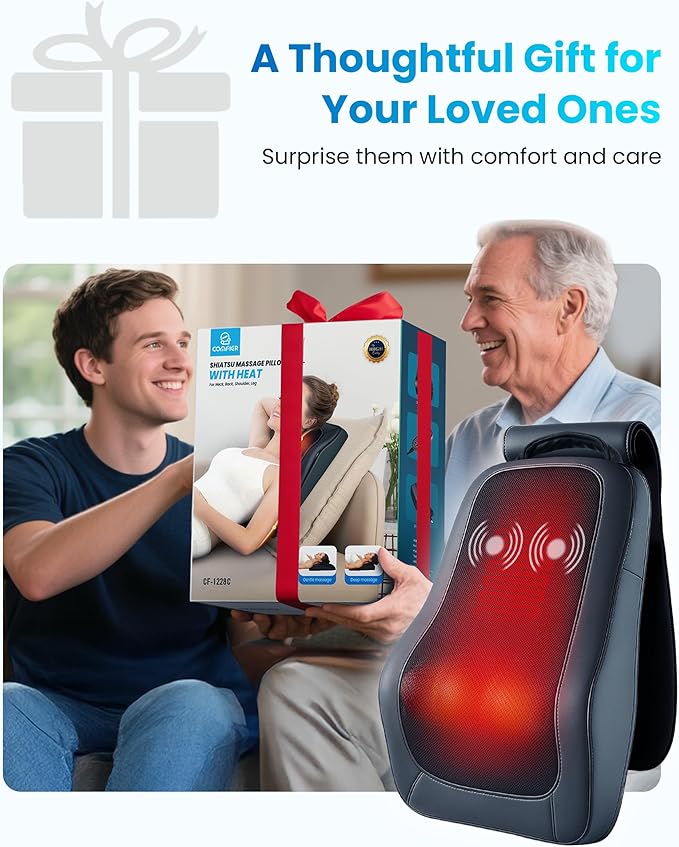 COMFIER Cordless Back Massager with Heat,Vibration & Shiatsu Neck Back Massager for Pain Relief Deep Tissue,Rechargeable Nekc Shoulder Massager Portable,Gifts for Mom Dad