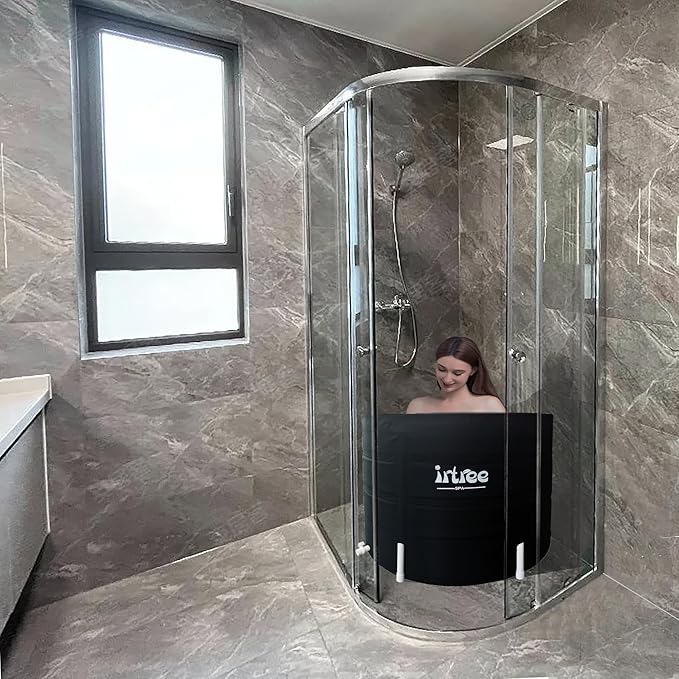 Portable Adult Soaking Bathtub - Folding Cold Plunge Tub Barrel Bath Shower (Dia 29.5" x H 21.6")