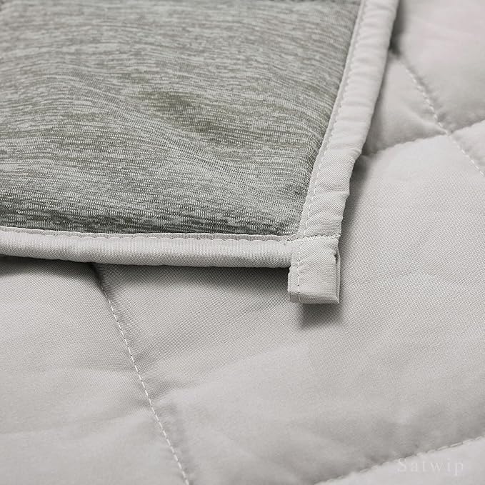 Satwip Cooling Weighted Blanket 15 lbs Cool Moire Jersey Bed Blanket Twin Size for Hot Sleeper with Soft Breathable Sanded, 48 x 72 inches, Grey