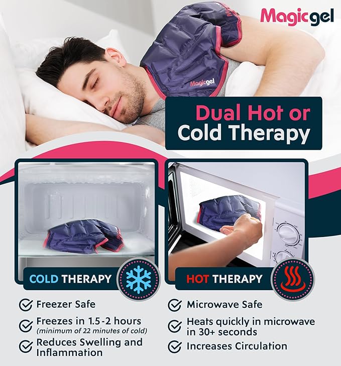 Magic Gel Ice Pack | Reusable, Flexible & Long Lasting for Rotator Cuff Injuries, Bursitis and Swelling | Hot or Cold Therapy Compression Wrap for Left or Right Shoulder