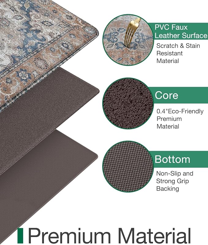 LUMI Kitchen Mat Anti Fatigue Cushioned, Memory Foam Padded Standing Rug Washable, Non Slip Comfort Floor Runner for Home, Sink, Laundry, Office, 24"x59", Terracotta