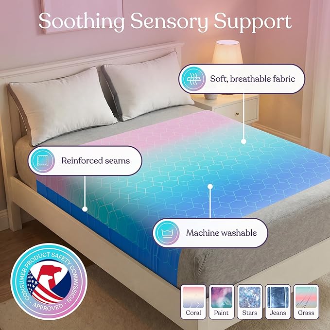 Deep Pressure Sensory Bed Sheet – Full Sensory Compression Sheet Breathable Sleep Pod Blanket for Better Sleep Support – Calming Compression Blankets for Kids and Adults Pink Teal Lavender