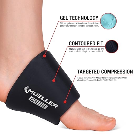 MUELLER Sports Medicine EZ Relief Foot Compression Sleeve, Foot Pain Relief Support for Men and Women, Ideal for Pain & Swelling, Hot & Cold Reusable Gel, Black, One Size