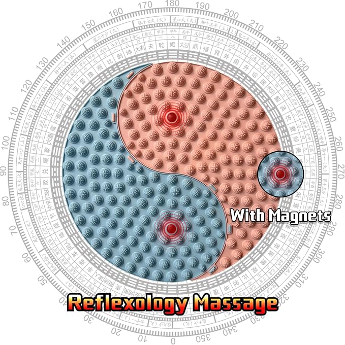 Yinyang Balance Foot Massage Mat 2 Pack, Tai ji Bagua Pattern with Magnetic Therapy, Custom Color Acupressure Reflexology Mat for Daily Relaxation, Detachable Design Fits Yoga/Office/Home Use