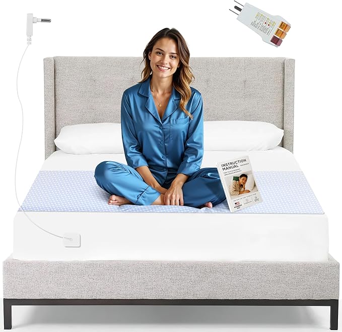 Bed Sheet, Grounding Sheet, Organic Cotton Fitted Earthing Sheet for Bed, 95% Organic Cotton, 5% Silver Fiber with 10m Grounding Cord & White US Socket Tester (Standard 24"x104")