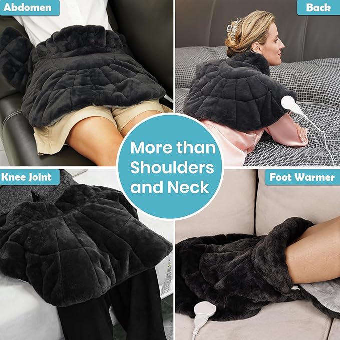 Nalax Heating Pad for Neck and Shoulders and Back, Luxurious Faux Rabbit Fur Fabric, 4lb Tourmaline Weighted Heating pad, 6 Heat Settings,2H Auto Off,Memory Function, Valentine Gift for Women 24"x 20"
