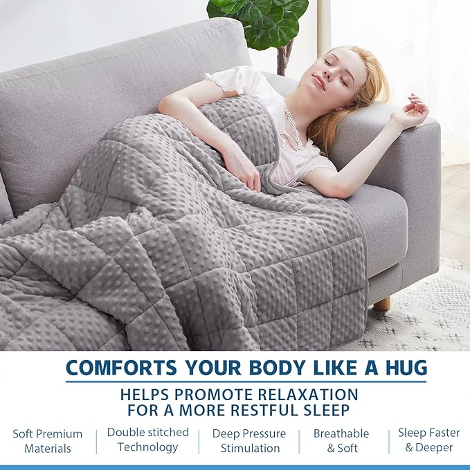 Weighted Blanket Twin 12lbs for Adult(48"×72",Gray) Breathable Soft Minky Weighted Throw Blanket for All Season,Heavy Blanket with Premium Glass Beads