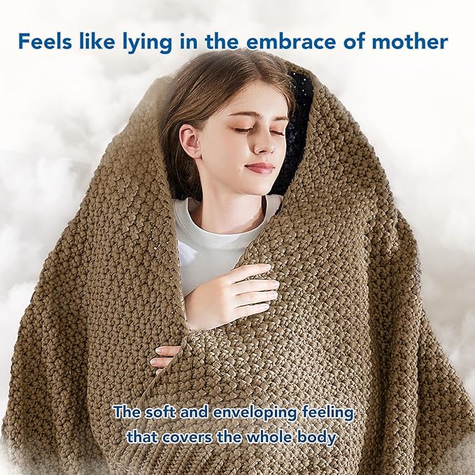 Topcee Knitted Weighted Blanket - 50"x60" 7lbs Cooling Chunky Knit Heavy Blanket for Adults Cable Yarn Knit Decorative No Beads Soft, Cozy and Cooling Weighted Throw Blankets Machine Washable