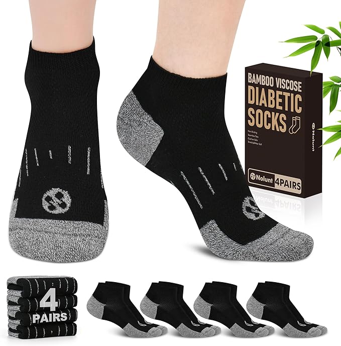 Diabetic Socks for Men,4 & 6 Pairs Low Cut Bamboo Viscose Wide Mens Diabetic Socks Size 9-11 10-13