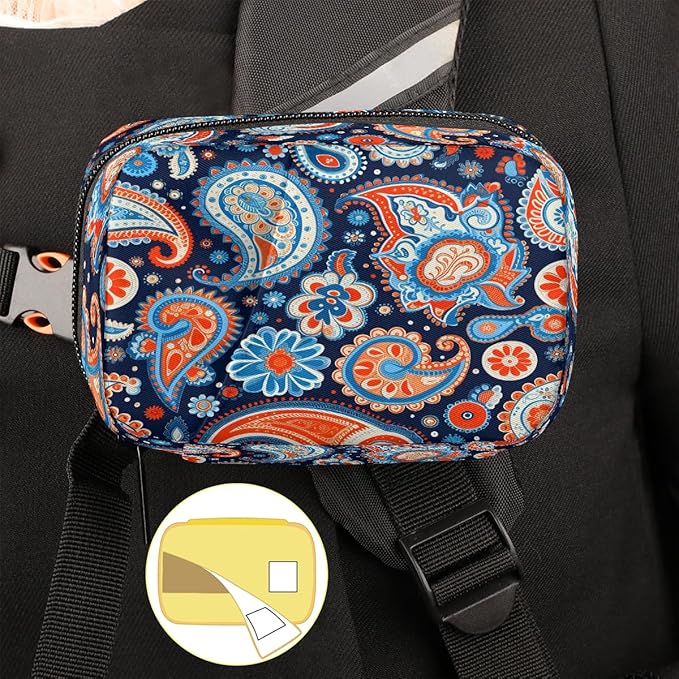 Flower Paisley Pill Box Small Travel Organizer 7 Day Weekly Ethnic Floral Medicine Case Cute Compact Size Vitamin Container Portable Holder Bag with Zipper