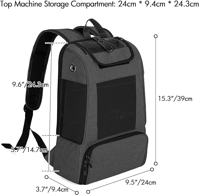 CURMIO Portable Oxygen Concentrators Backpack, POC Travel Carrying Bag with Mesh Panels for Breathability, Compatible for Inogen, Oxygo, Caire Units, Black, Bag Only