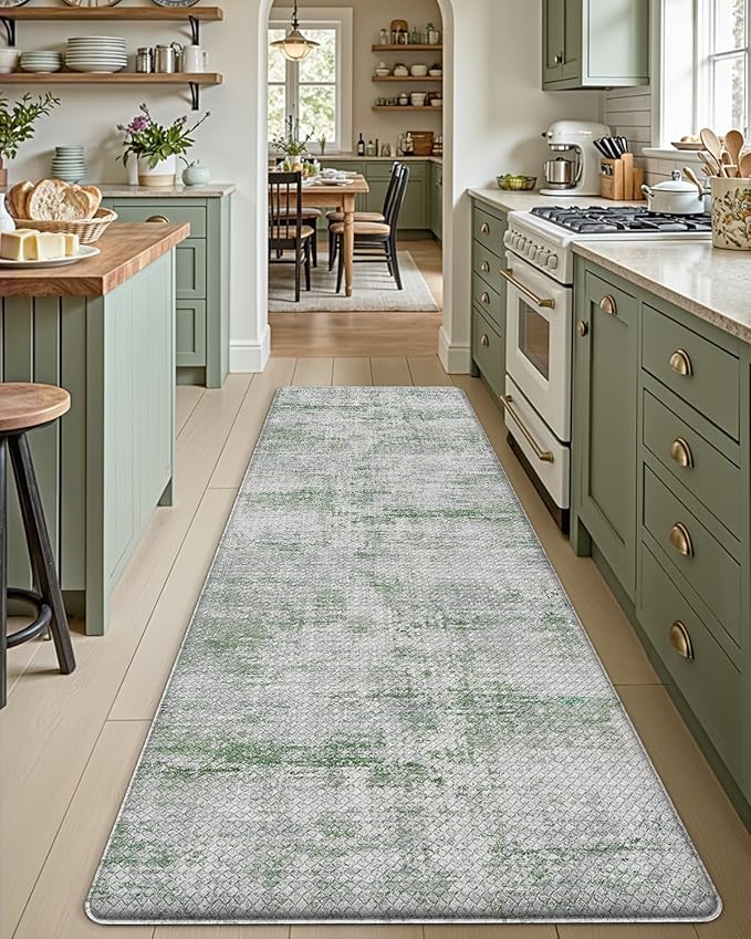DEXI Kitchen Mats Cushioned Anti Fatigue, 23x59 Floor Padded Runner Rug Non Slip, Waterproof Standing Comfort Memory Foam for Front Sink Laundry, Green