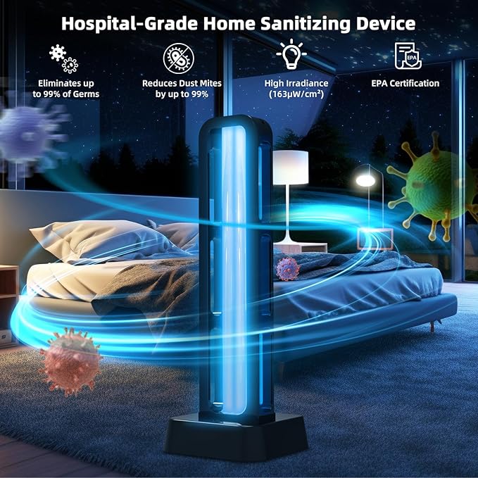 39W UV Light Sanitizer with Remote Control and 3 Timers – Ozone Free Home Disinfection Device, Kills Germs, Viruses, Mold and Dust Mites – Whole Room Ultraviolet Light for Home and Office