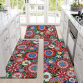 Likiyol Boho Kitchen Rugs Floral Kitchen Mats for Floor Bohemian Cushioned Anti Fatigue Mats for Kitchen Floor Non Slip Washable Kitchen Mat for Home, Sink, 18''x30''+18''x48''+18''x60'', Red