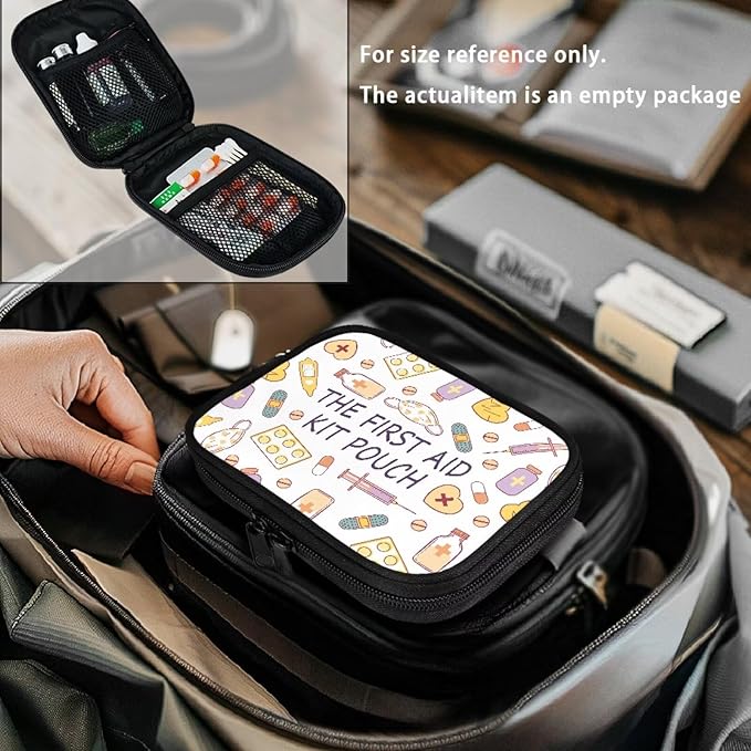 Travel Medicine Case Medical Theme Print Pill Organizer Box with Zipper Daily Supplement Holder Portable Vitamin Storage Bag Weekly