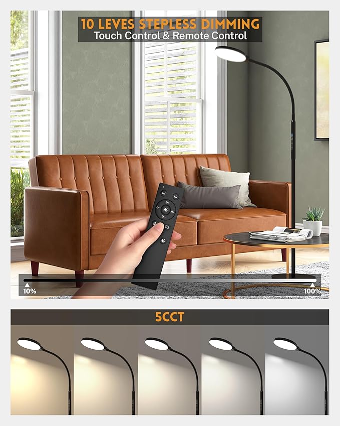 Sun Lamp, 11000 Lux Full Spectum UV-Free LED Daylight lamp Floor Lamp with 5 Modes, 3 in 1 Mount, CRI97 Adjustable 10 Brightness/Timer/Memory, Black