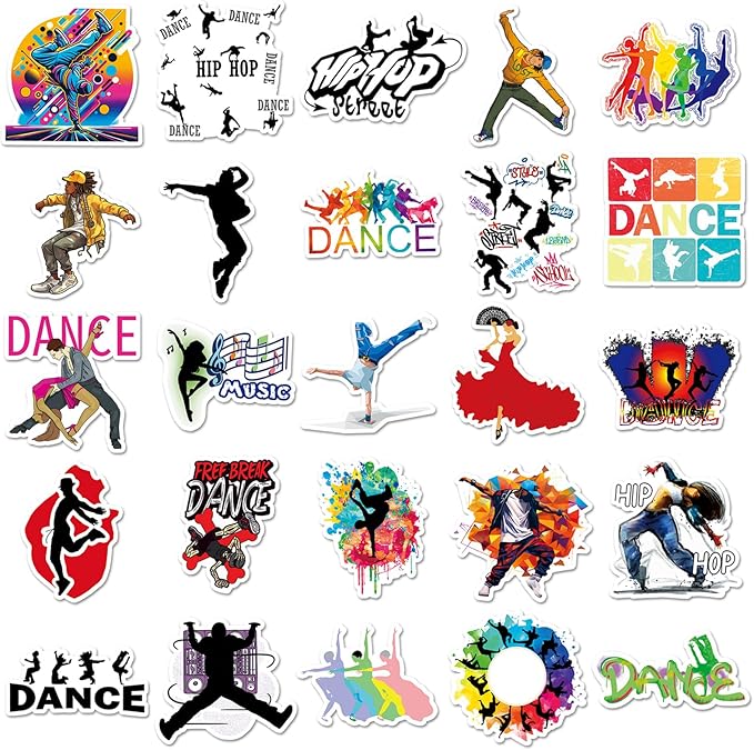 50pcs Dancing Stickers,Waterproof Vinyl Stickers with Breakdance, Street Dance & Ballet Elements, Suitable for Kids & Adults, Decor for Laptop, Phone