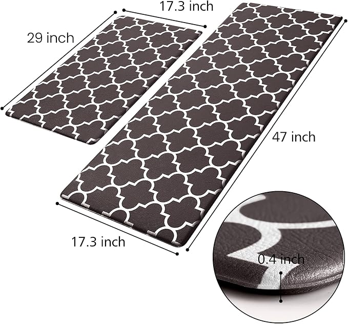 KMAT Kitchen Mat [2 PCS] Cushioned Anti-Fatigue Floor Mat, Waterproof Kitchen Mats and Rugs Heavy Duty PVC Ergonomic Comfort Standing Foam Mat for Kitchen, Floor Home, Office,Laundry,Chocolate