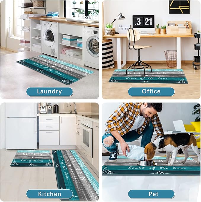 Sofort Kitchen Mat Farmhouse Cushioned Anti Fatigue Kitchen Rugs 2 Pieces Non Slip Waterproof Kitchen Mats for Floor, Rustic Wooden Comfort Standing Mats for Kitchen, Office, Sink, Laundry
