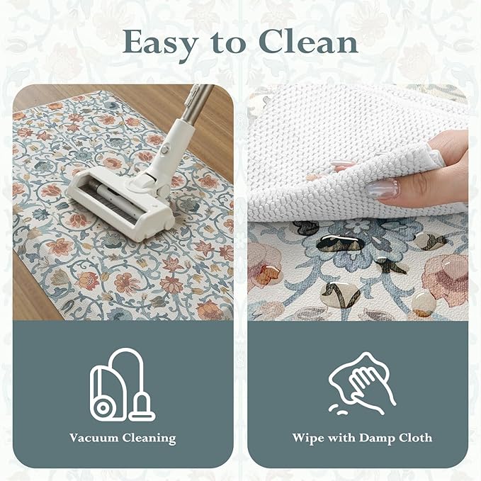 KIMODE Comfort Kitchen Mats for Floor Cushioned Anti Fatigue,Farmhouse Floral Spring Sink Rug Non Slip for Laundry,Extra Thick Memory Foam Padded Standing Desk Carpet for Office,Blue/White