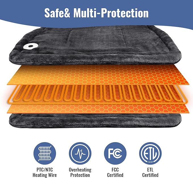 Tefici Heating Pad for Back Pain,Mothers Day Gifts for Women Men Mom Her，FSA Eligible HSA Approved,24'' x33''Fast Heating,Electric Heat Pad, 2H Auto-Off,Neck and Shoulder Heat Pad,ETL Certified,Gray