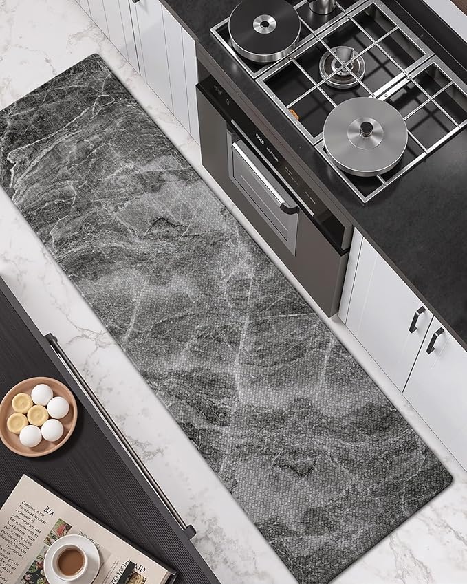 DEXI Kitchen Floor Mats Cushioned Anti Fatigue, 23x86 Large Long Standing Comfort Runner Rug Waterproof, Marble Memory Foam Padded for Front Sink Laundry, Dark Grey