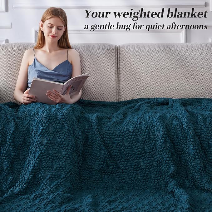 Knitted Weighted Blanket for Adult, Chunky Knit Weighted Throw for Sleep 60"*80" 10lbs, Cooling Breathable Machine Washable Heavy Blanket for Room Decor (Peacock, Queen)