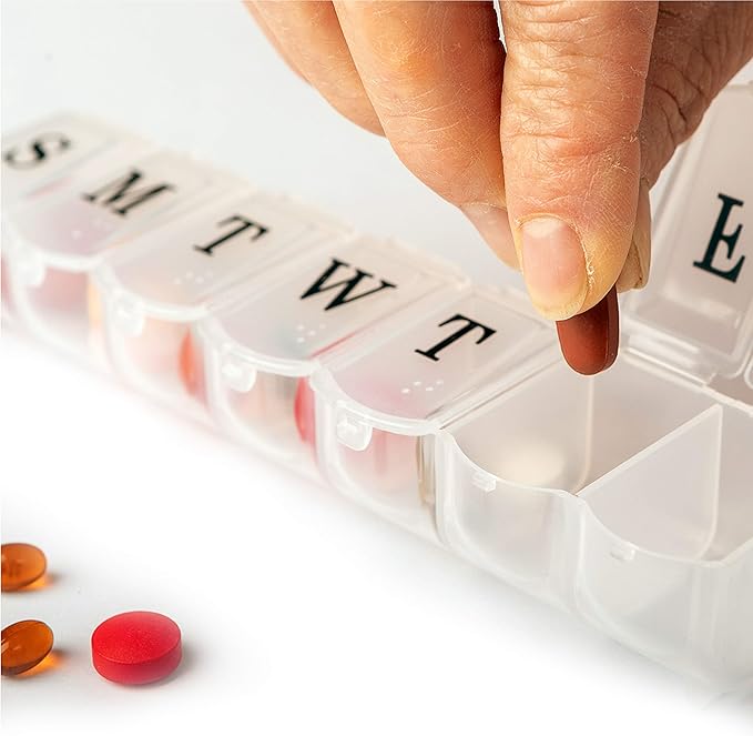 Deke Home - Weekly Pill Organizer, 7 Day Pill Box with Large Compartments & Snap-Shut Lids, Easy Open, BPA Free Plastic Medicine Organizer for Pills, Vitamins & Supplements, Travel Friendly