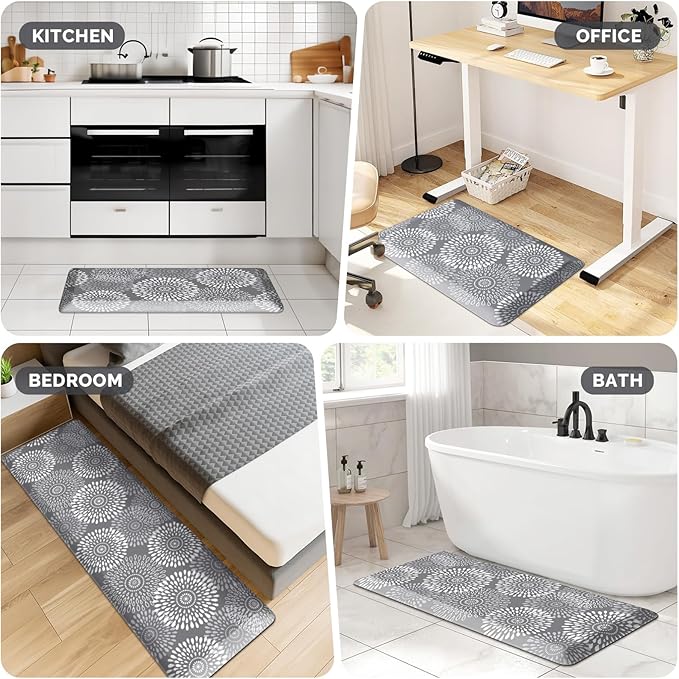 LuxStep Kitchen Mat Waterproof Kitchen Rugs for Floor Cushioned Anti-Fatigue Mat Non-Slip Standing Desk Mat Comfort Floor Mats for House Sink Office 17.3" x 39"-4/5 Inch Grey