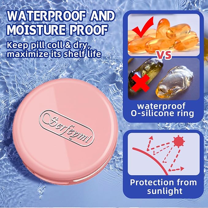 Serfeymi Small Pill Case for Purse, Unique Artistic Patterns Travel Pill Box with 4 Compartments, Portable Mini Pill Organizer for Pocket, Decorative Pill Container for Purse - Pink(Logo)