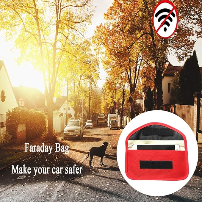 Faraday Key Fob Protector (2 Pack), Premium Faraday Bag/Pouch, Car Key Signal Blocker, Signal Blocking Bag for Cell Phone Privacy P (Red)